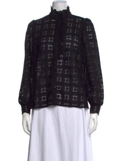 Pre-owned Sézane Lace Pattern Long Sleeve Blouse In Black
