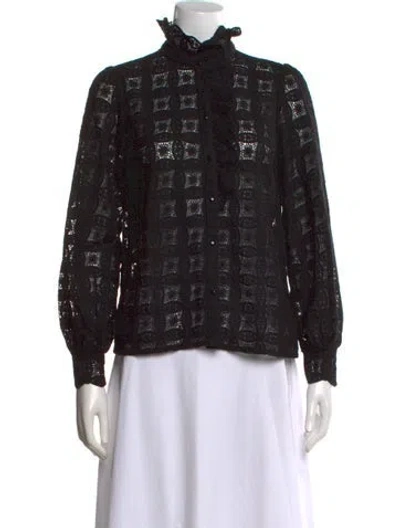 Pre-owned Sézane Lace Pattern Long Sleeve Blouse In Black