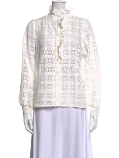 Pre-owned Sézane Lace Pattern Long Sleeve Blouse In Black