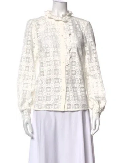 Pre-owned Sézane Lace Pattern Long Sleeve Blouse In Black