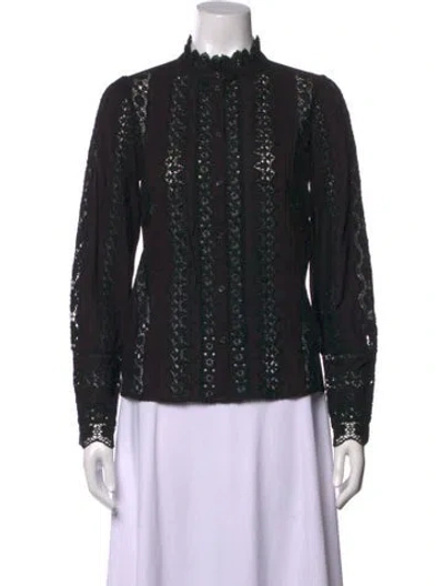 Pre-owned Sézane Lace Pattern Long Sleeve Blouse In Black