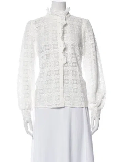 Pre-owned Sézane Lace Pattern Long Sleeve Blouse In Black