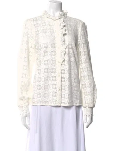 Pre-owned Sézane Lace Pattern Long Sleeve Blouse In Black