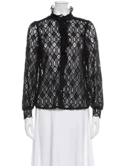 Pre-owned Sézane Lace Pattern Long Sleeve Blouse In Black