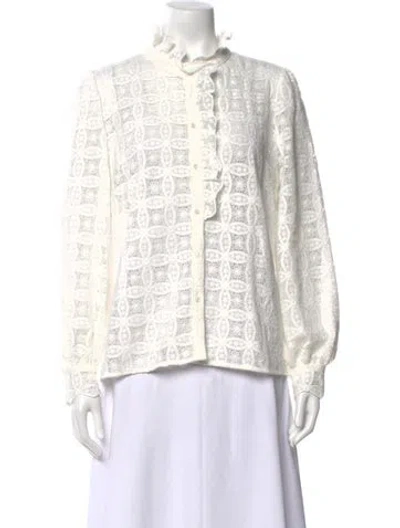 Pre-owned Sézane Lace Pattern Long Sleeve Blouse In Black