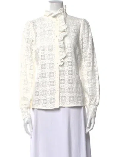 Pre-owned Sézane Lace Pattern Long Sleeve Blouse In Black