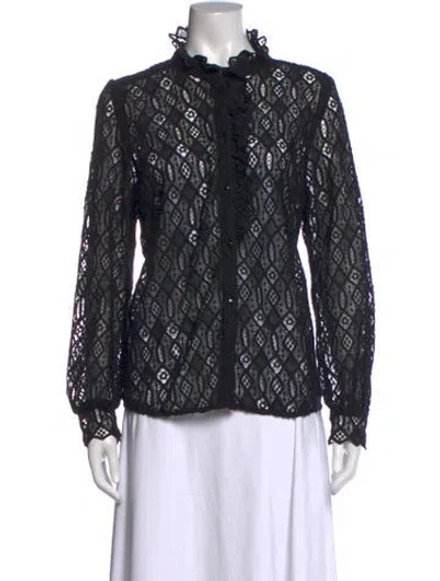 Pre-owned Sézane Lace Pattern Long Sleeve Blouse In Black