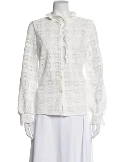 Pre-owned Sézane Lace Pattern Long Sleeve Blouse In Black