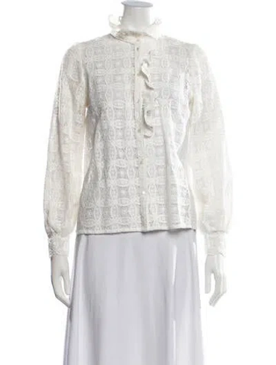 Pre-owned Sézane Lace Pattern Long Sleeve Blouse In Black