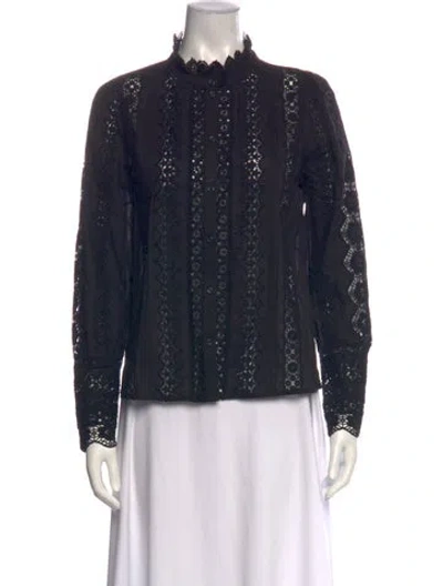 Pre-owned Sézane Lace Pattern Long Sleeve Blouse In Blue