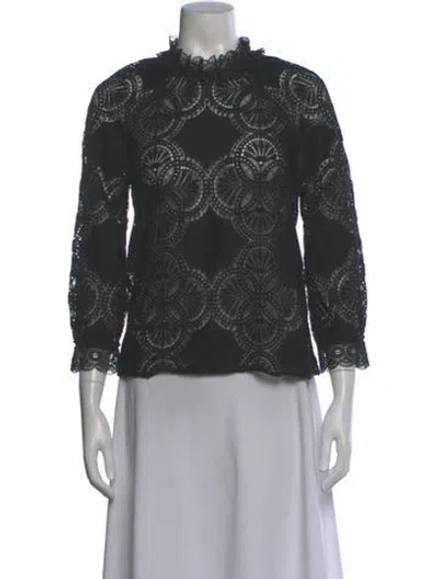 Pre-owned Sézane Lace Pattern Long Sleeve Blouse In Gray