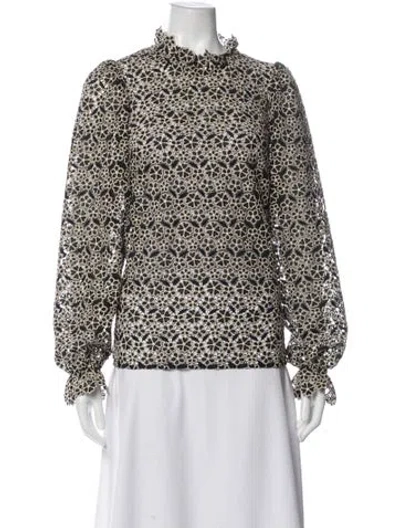 Pre-owned Sézane Lace Pattern Long Sleeve Blouse In Multi
