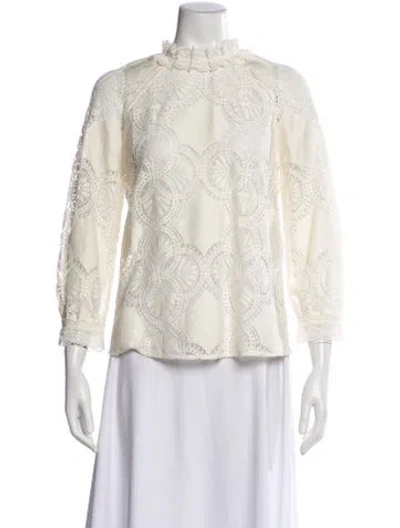 Pre-owned Sézane Lace Pattern Long Sleeve Blouse In Neutral