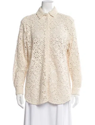 Pre-owned Sézane Lace Pattern Long Sleeve Blouse In Neutral