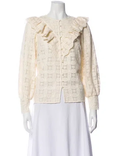 Pre-owned Sézane Lace Pattern Long Sleeve Blouse In Neutral