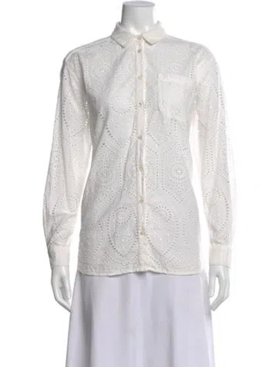 Pre-owned Sézane Lace Pattern Long Sleeve Blouse In Neutral