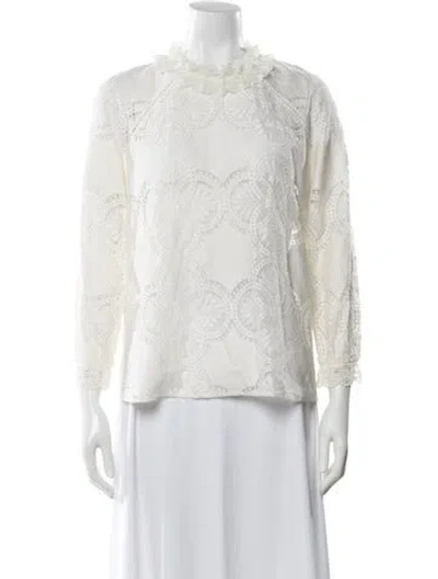 Pre-owned Sézane Lace Pattern Long Sleeve Blouse In Neutral