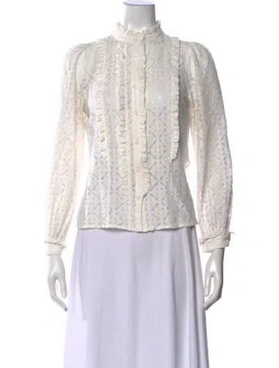 Pre-owned Sézane Lace Pattern Long Sleeve Blouse In Neutral