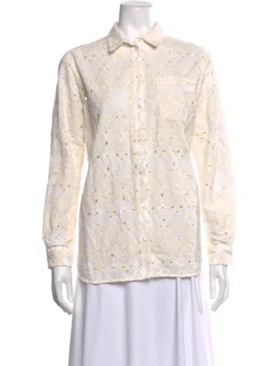 Pre-owned Sézane Lace Pattern Long Sleeve Blouse In Neutrals