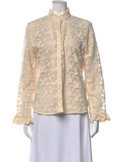 Pre-owned Sézane Lace Pattern Long Sleeve Blouse In Neutrals