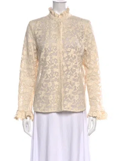 Pre-owned Sézane Lace Pattern Long Sleeve Blouse In Neutrals