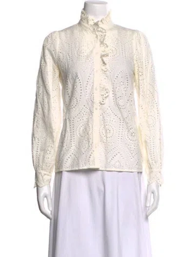 Pre-owned Sézane Lace Pattern Long Sleeve Blouse In Neutrals
