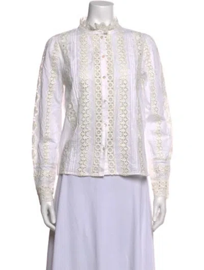 Pre-owned Sézane Lace Pattern Long Sleeve Blouse In Neutrals