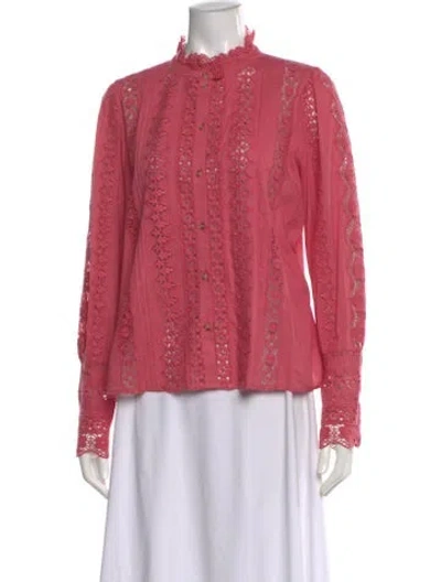 Pre-owned Sézane Lace Pattern Long Sleeve Blouse In Pink