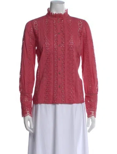 Pre-owned Sézane Lace Pattern Long Sleeve Blouse In Pink