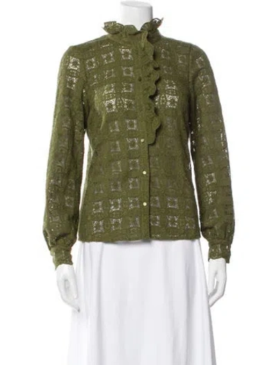 Pre-owned Sézane Lace Pattern Long Sleeve Blouse W/ Tags In Green