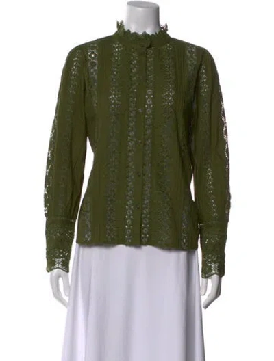 Pre-owned Sézane Lace Pattern Long Sleeve Blouse W/ Tags In Green