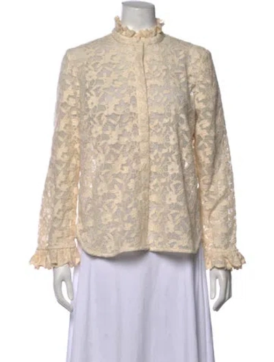 Pre-owned Sézane Lace Pattern Long Sleeve Blouse W/ Tags In Neutrals