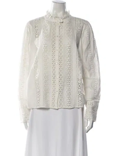 Pre-owned Sézane Lace Pattern Long Sleeve Blouse W/ Tags In White
