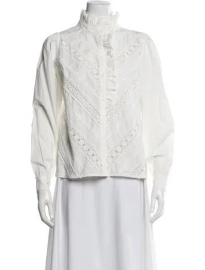 Pre-owned Sézane Lace Pattern Long Sleeve Blouse W/ Tags In White