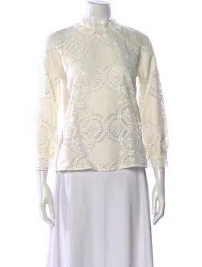 Pre-owned Sézane Lace Pattern Long Sleeve Blouse W/ Tags In White