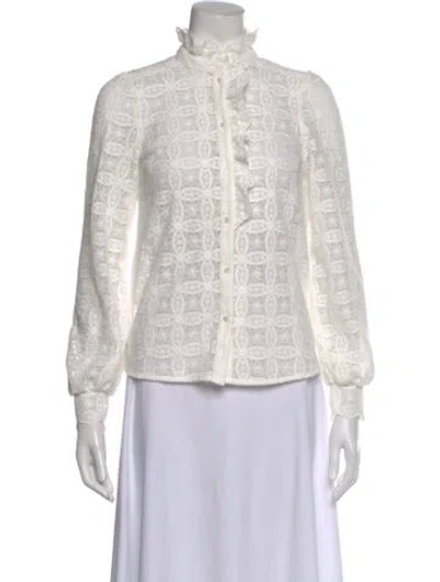 Pre-owned Sézane Lace Pattern Long Sleeve Blouse W/ Tags In White