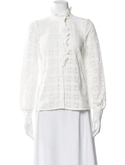 Pre-owned Sézane Lace Pattern Long Sleeve Blouse W/ Tags In White