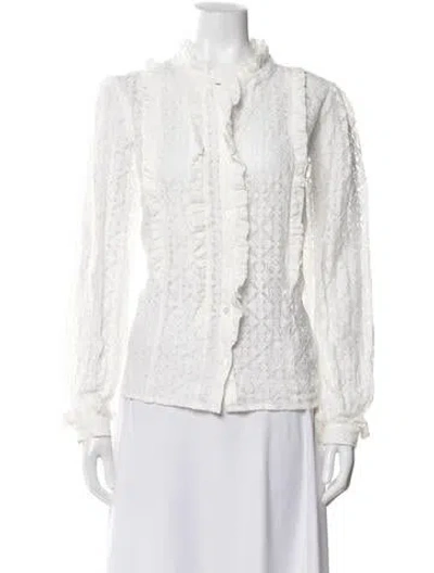 Pre-owned Sézane Lace Pattern Long Sleeve Blouse W/ Tags In White