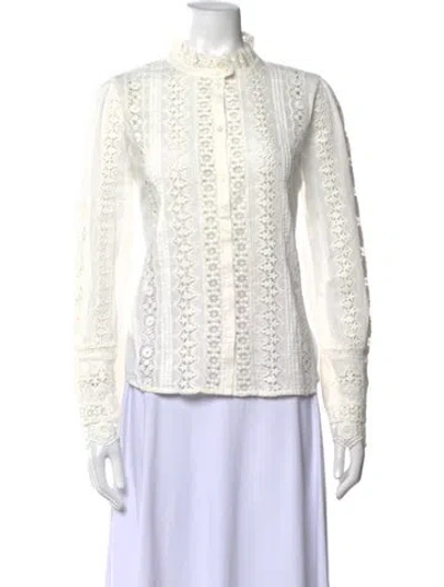 Pre-owned Sézane Lace Pattern Long Sleeve Blouse W/ Tags In White