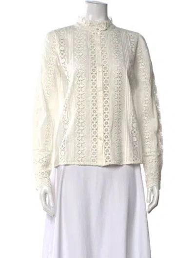 Pre-owned Sézane Lace Pattern Long Sleeve Blouse W/ Tags In White