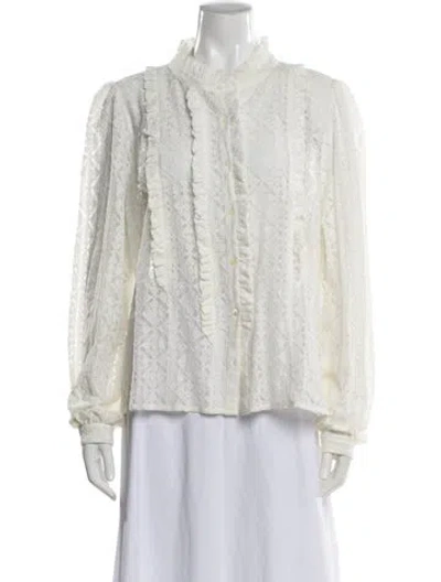 Pre-owned Sézane Lace Pattern Long Sleeve Blouse In White