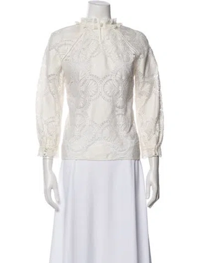 Pre-owned Sézane Lace Pattern Long Sleeve Blouse In White