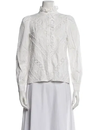 Pre-owned Sézane Lace Pattern Long Sleeve Blouse In White