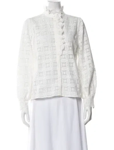 Pre-owned Sézane Lace Pattern Long Sleeve Blouse In White