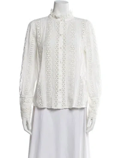 Pre-owned Sézane Lace Pattern Long Sleeve Blouse In White