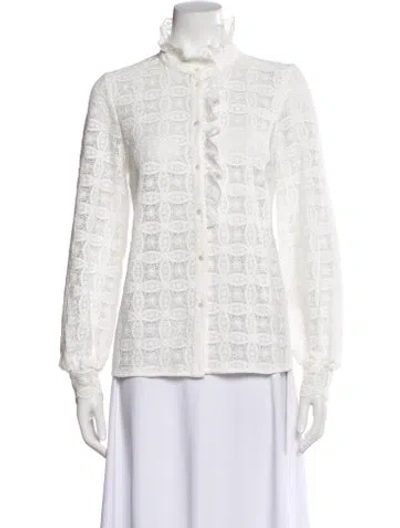 Pre-owned Sézane Lace Pattern Long Sleeve Blouse In White