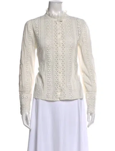 Pre-owned Sézane Lace Pattern Long Sleeve Blouse In White
