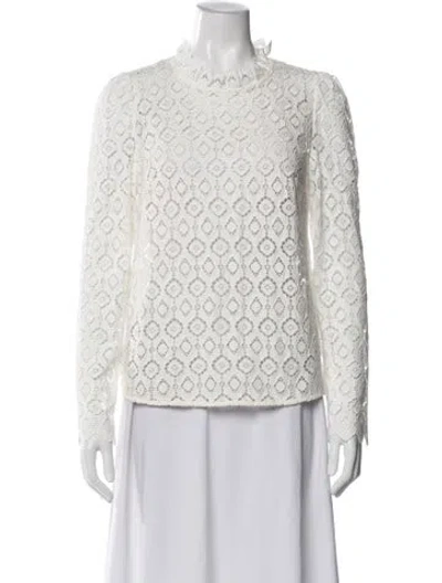 Pre-owned Sézane Lace Pattern Long Sleeve Blouse In White