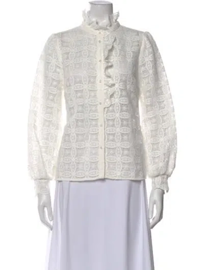 Pre-owned Sézane Lace Pattern Long Sleeve Blouse In White