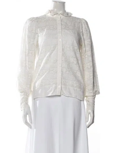 Pre-owned Sézane Lace Pattern Long Sleeve Blouse In White